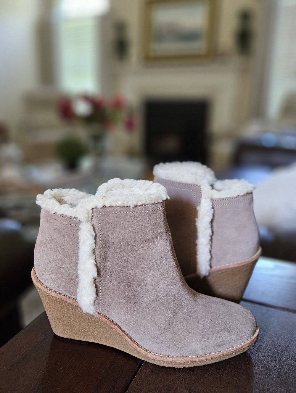 Cole Haan Michelle Suede Wedge Booties NWT! Taupe Size:8